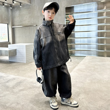 男童2025春秋季潮牌新款春秋季帅气潮流牛仔外套中大童休闲套装潮