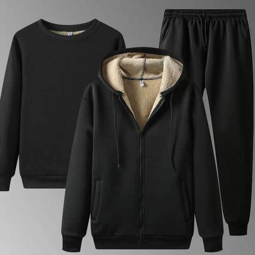 Men's Winter Loose-Fit Plus-Size Fleece-Lined, Thickened, & Warm Hooded Cardigan Sports Casual Set – Trendy Style