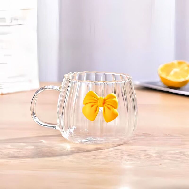 蝶結びシンプル耐熱ガラスかわいいビッグベリーバーティカルカップホームファッションシンプルなコーヒーカップカボチャミルクティーカップ|undefined