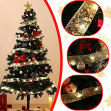 新品铜线LED丝带灯蝴蝶结包装彩带灯双层烫金绸锻灯圣诞树装饰灯