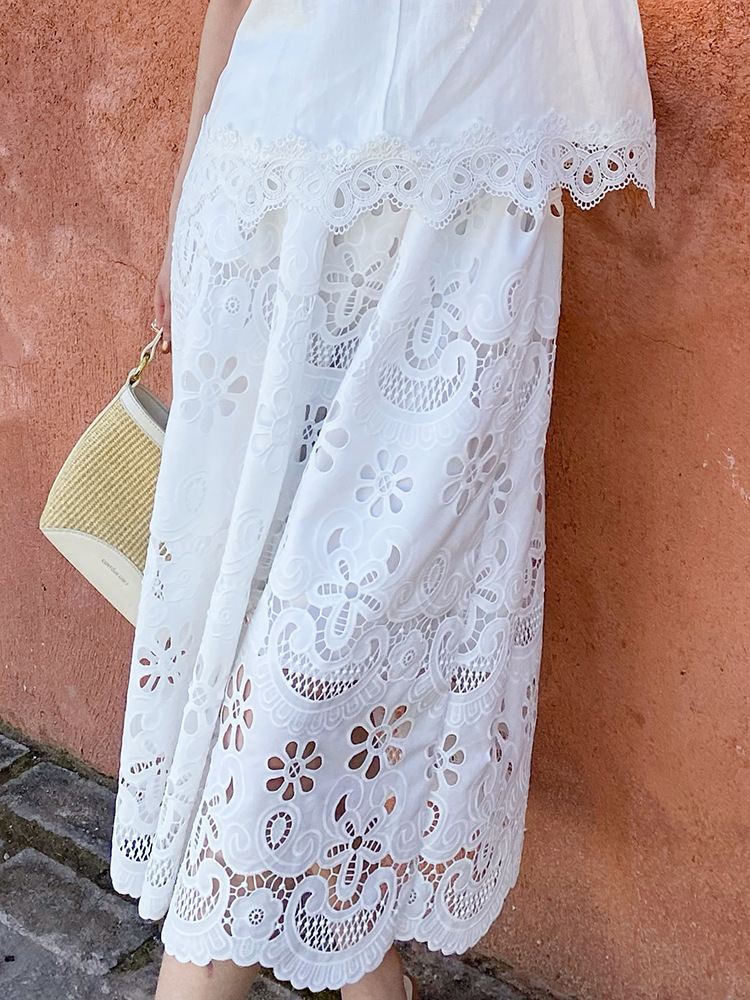 Shenzhen Nanyou European-Style Women's Clothing, Ladylike Style Suit, Women's Linen Top, Women's Summer Hollow-Out Embroidered Elegant Skirt