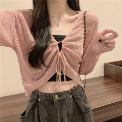 Korean version reversible mesh drawstring knitted sun shirt for women, summer thin model, small strap, outerwear, shawl