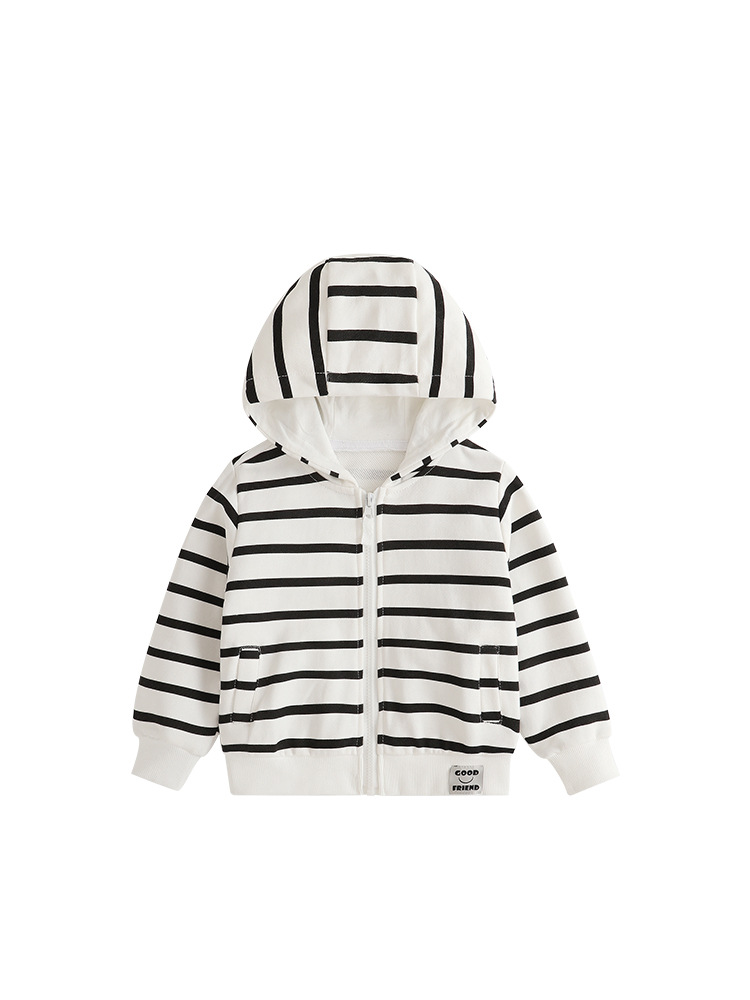 Malwee transfronterizo chaqueta a rayas para niños otoño y invierno nuevo estilo de manga larga para niños europeos y estadounidenses con cremallera con chaqueta encapuchada