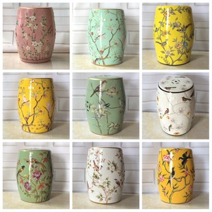American Country Style Shoe-Changing Stool, Flower and Bird Ceramic Drum Stool, Dressing Stool, New Chinese Style Antique Drum Stool, Guzheng Stool, Round Stool