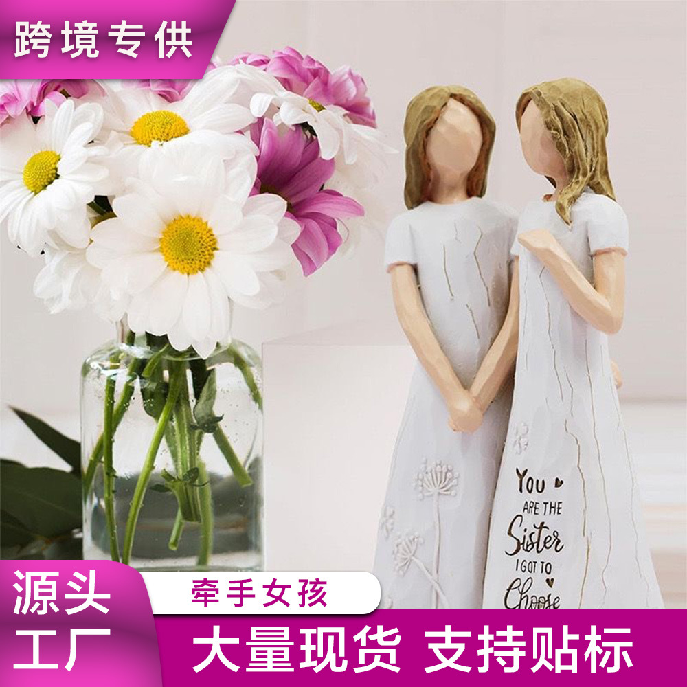 Cross Border Sister Friendship Angel Resin Crafts Ornaments Hand in Hand Girls Office Desktop Decoration Holiday Gifts