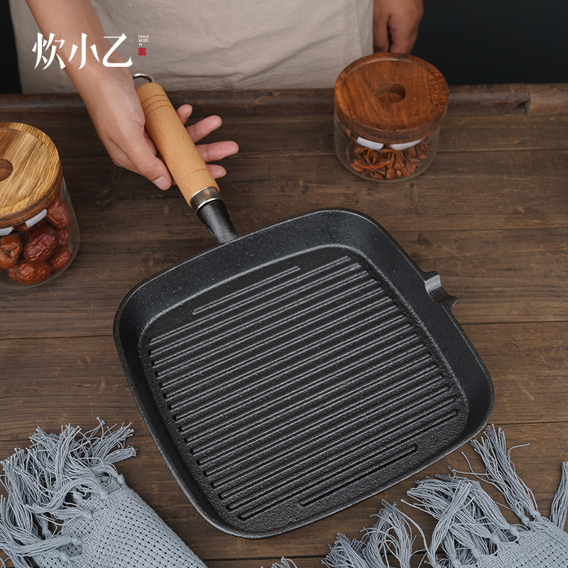 Thickened Cast Iron Stripesd Wooden Handle Steak Frying Pan Steak Frying Pan 24cm Square Frying Pan Uncoated One Piece Drop Shipping Thickened Cast Iron Stripesd Wooden Handle Steak Frying Pan Steak Frying Pan 24cm Square Frying Pan Uncoated One Piece Drop Shipping