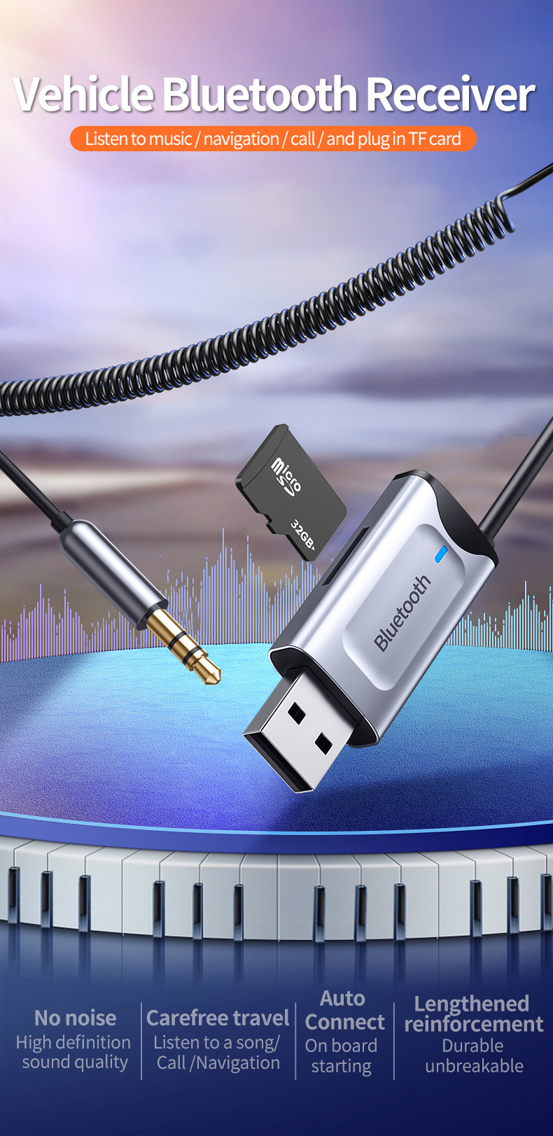 New Arrival 5.4 Car Bluetooth Receiver Old Fashioned Audio Adapter Tf Card