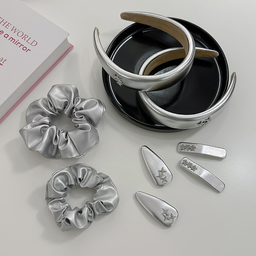RUDAN Amazon Korea ins cross-border PU leather y2k laser hair accessories for women wholesale silver pig intestine hair ring