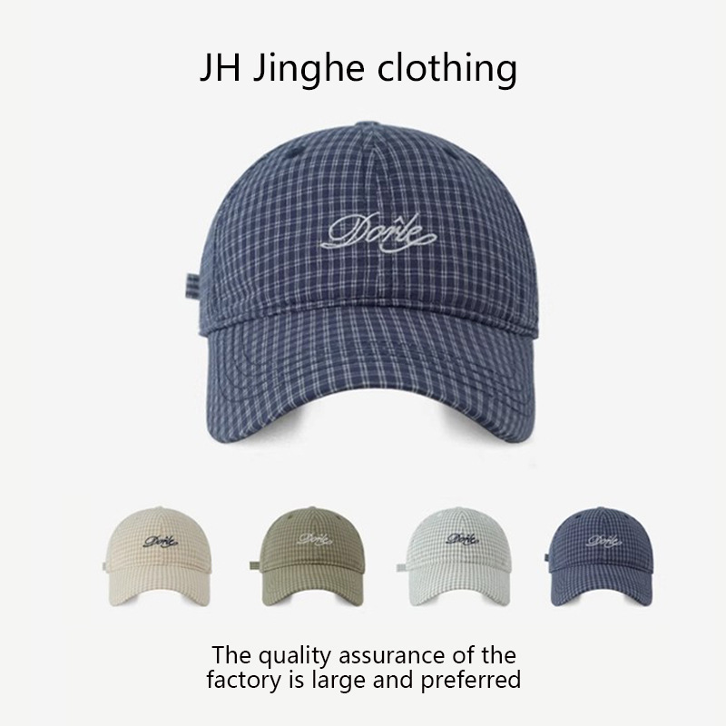 Spring and summer new baseball cap letter embroidery check hat Korean fashion retro casual outdoor sunshade cap