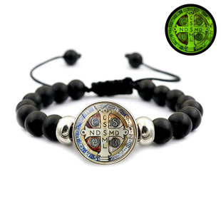 Saint Benedict Medal bracelet black elastic beaded drawstring bracelet cross-border hot jewelry gift