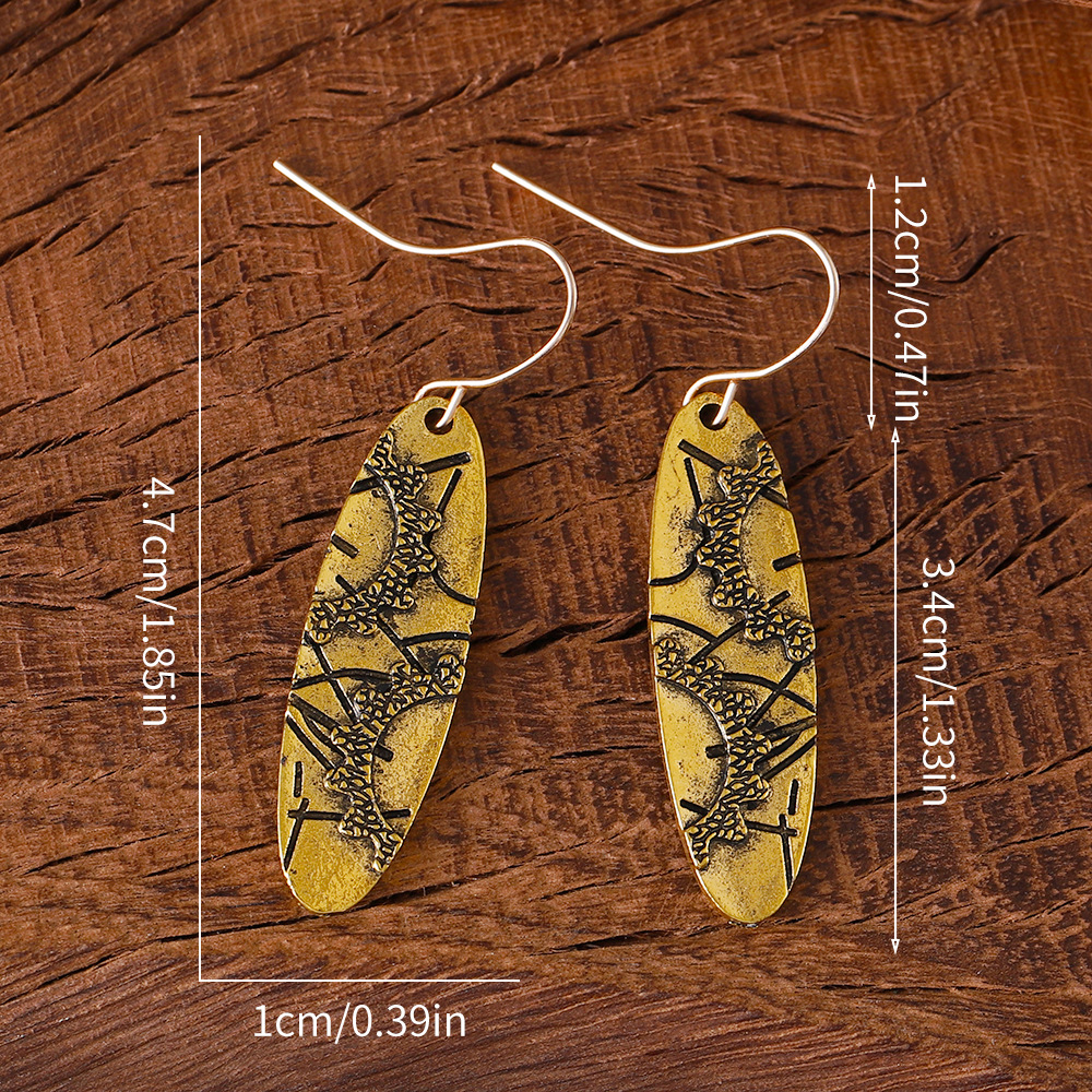 Geometric, Color Block Pattern AliExpress New Retro Ethnic Style Long Oval Gear Geometric Pattern Zinc Alloy Earrings Cross-Border Niche Simple Versatile Accessories