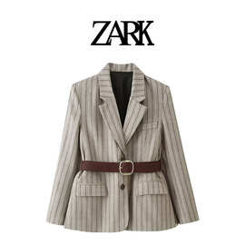 ZARK 欧美新款配腰带人字斜纹西装外套 跨境外贸女装批发 2226163