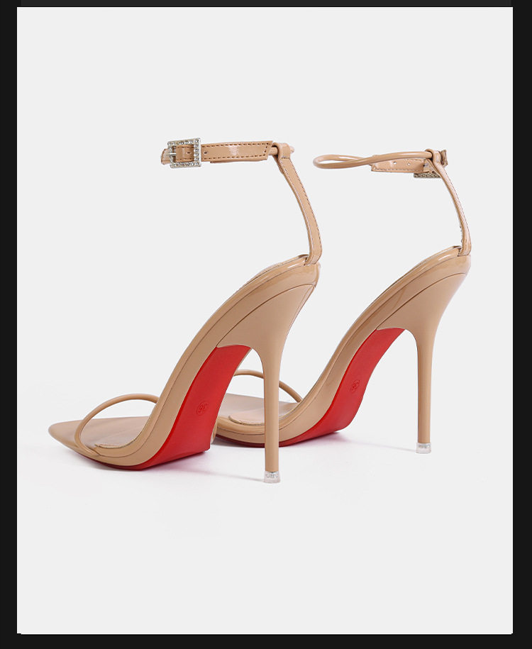 Sandal nữ quai ngang một chữ màu nude, gót nhọn siêu cao, giày thời trang dự tiệc — Màu be, Màu bạc, Màu trắng, Màu tím chi tiết 17
