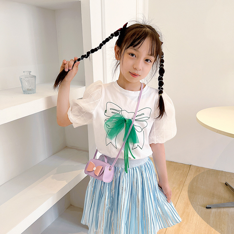 Bolsos para niños coreanos para niñas mini arco de botón bolsos de brazo pequeño bebé PU bolsos accesorios bolsa
