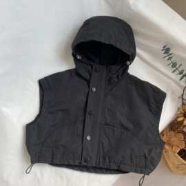 GL-kids韩版秋季新款儿童工装拉链连帽马甲 男女宝棉软百搭坎肩潮