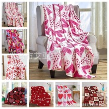 情人节礼物小盖毯爱心节日送礼圣诞节法兰绒毛毯数码印花空调毛毯