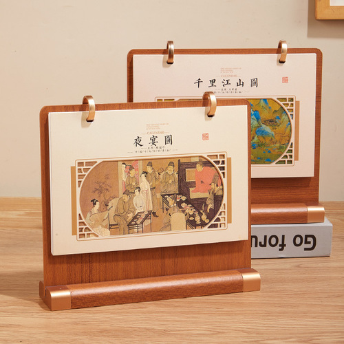 2024 Desktop Ornaments Wooden Desk Calendar Business Office Note Calendar Creative Chinese Style National Trend Monthly Calendar Wholesale