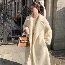 羊圈毛绒中长款白色环保皮草羊毛外套女羊羔毛呢大衣冬季新款加厚