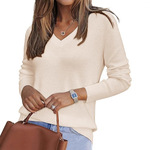 亚马逊爆款女秋冬新款套头针织衫v领百搭宽松长袖打底衫针织毛衣