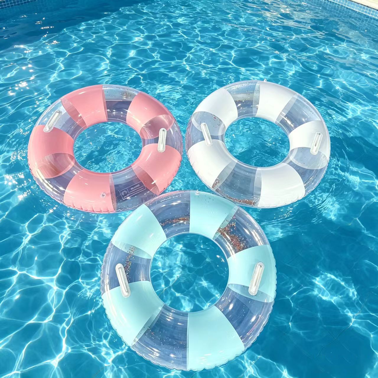 Anillo de natación para adultos con bolsas de aire dobles gruesas, anillo de salvavidas anti-rollback transparente, anillo de flotación inflable sobre agua