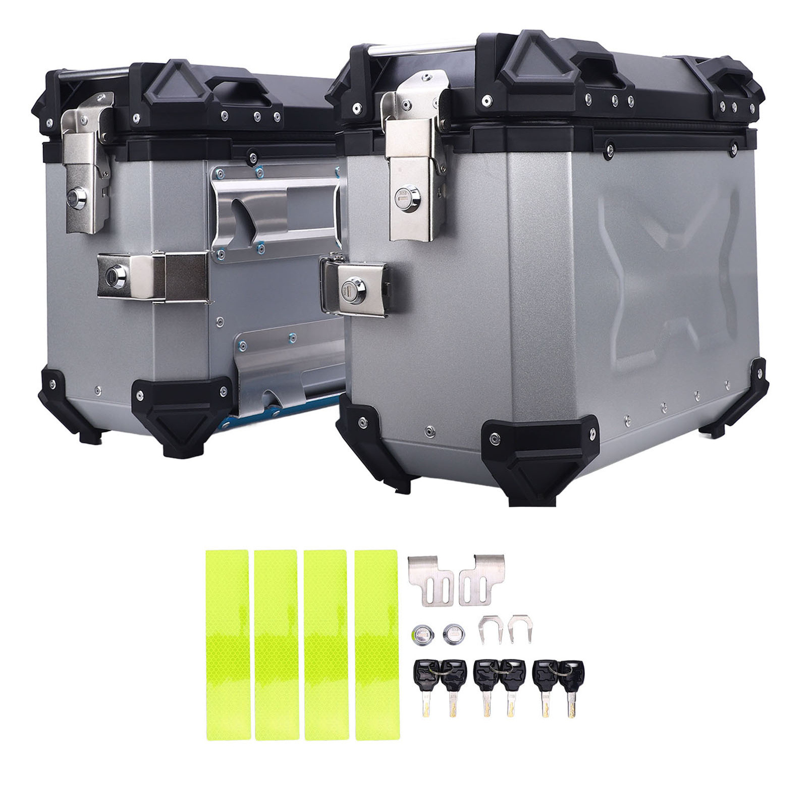 28L/35L Motorcycle Aluminum Alloy Side Box with Large Corner Protection, Waterproof and Anti-Collision, Travel Embossed X-Style Universal Modified Side Box