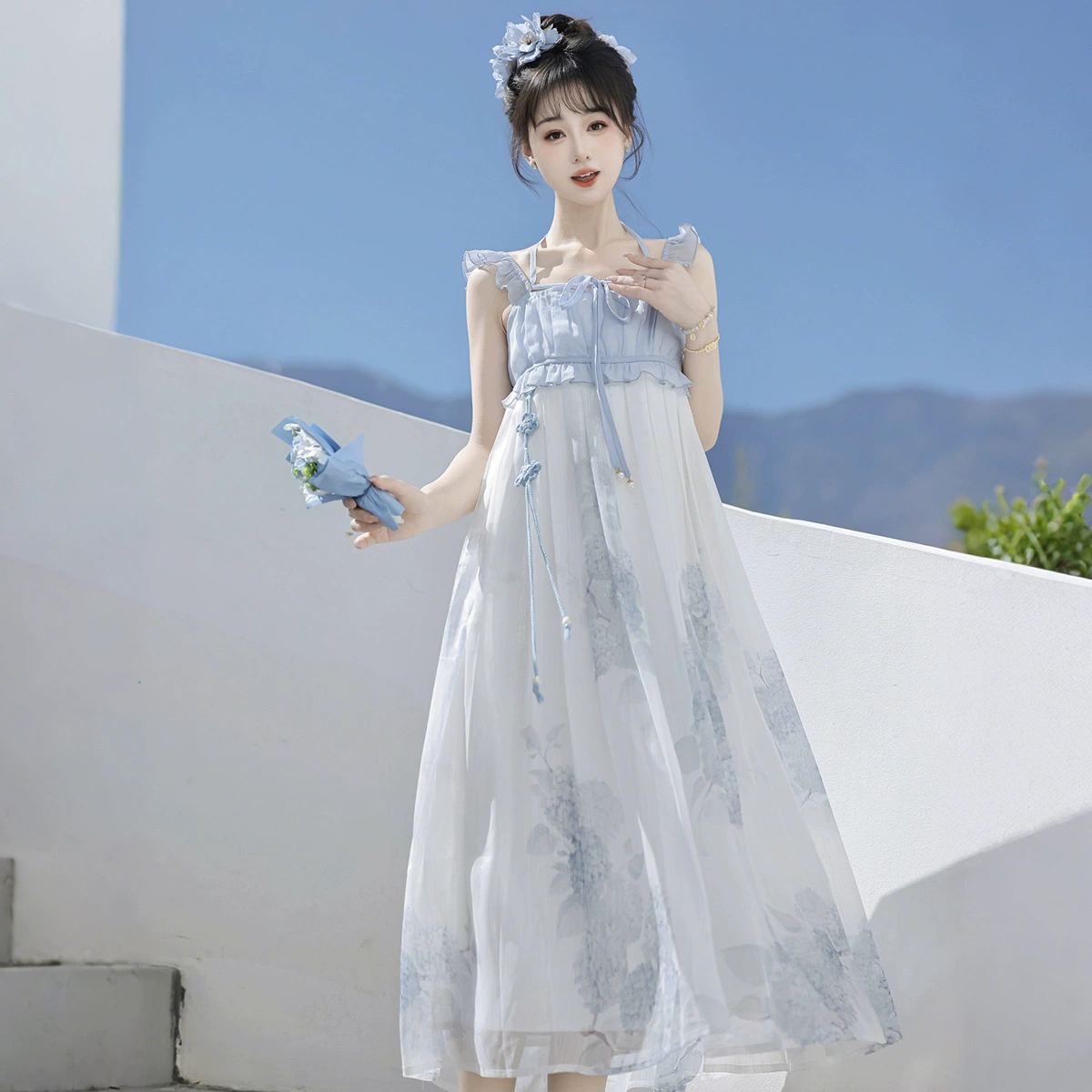 Yimengge оригинальный дизайн бесконечный летний Hanfu женский национальный стиль новый китайский ежедневный пригородной новое платье X075