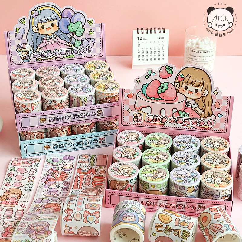 Tie-dye Fruit Cute Multipurpose Handnote Tape Roll and Cute Girl Heart Paper Tape