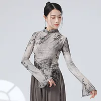 Китайский Новый китайский классический танец тушью сетка улучшенное Чонсам колокольчик рукав Танцевальная практика одежда для тела современный танец
