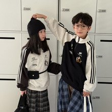 童卫衣2025秋季男女童美式拉链字母上衣儿童立领休闲POLO衫末小蒙