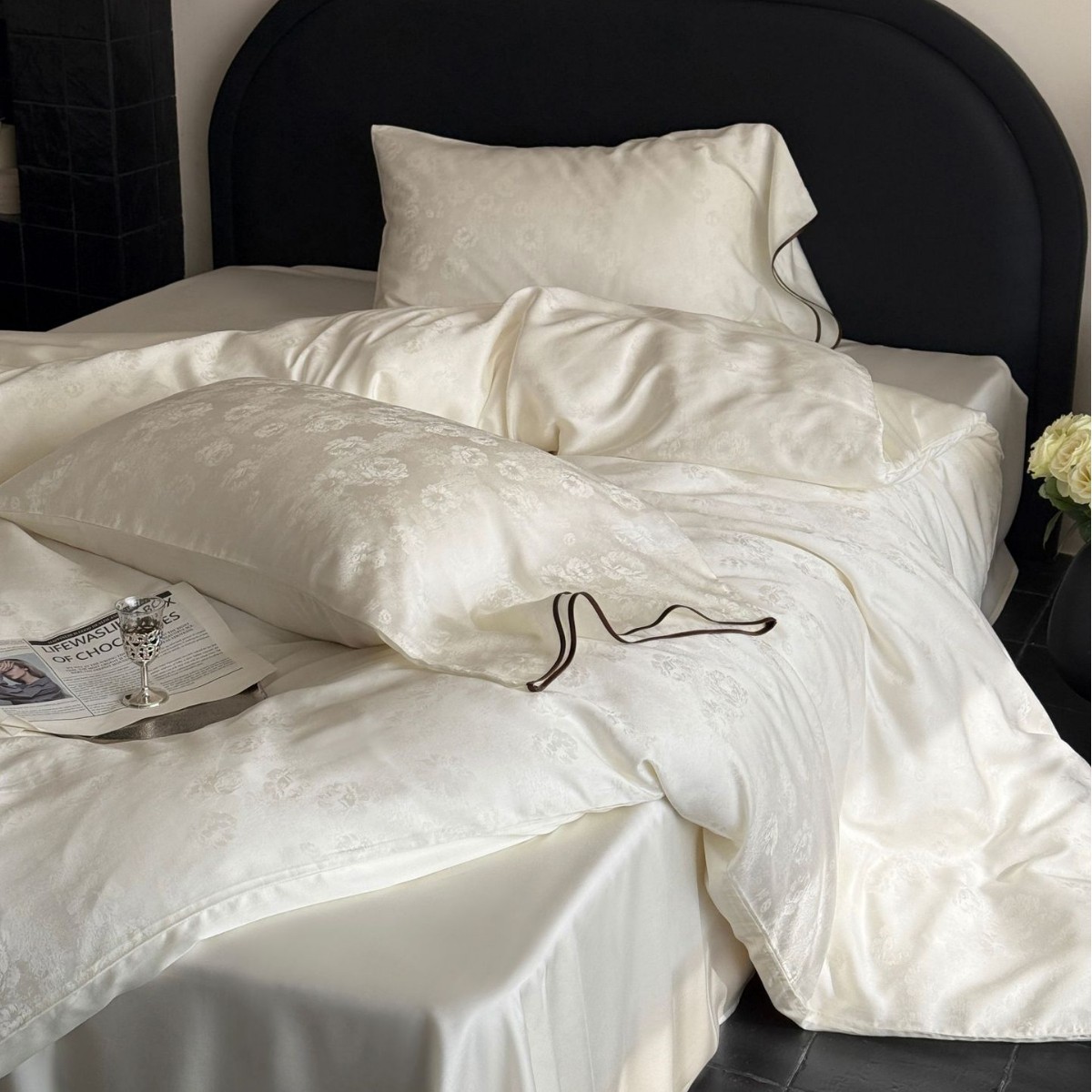 Conjunto de capa de edredão jacquard em seda gelo tencel_voghion.com