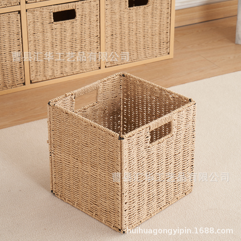 Creative Grass and Rattan Woven Storage Basket Foldable Simple Dirty Clothes Storage Basket Square Toy Snack Storage Basket
