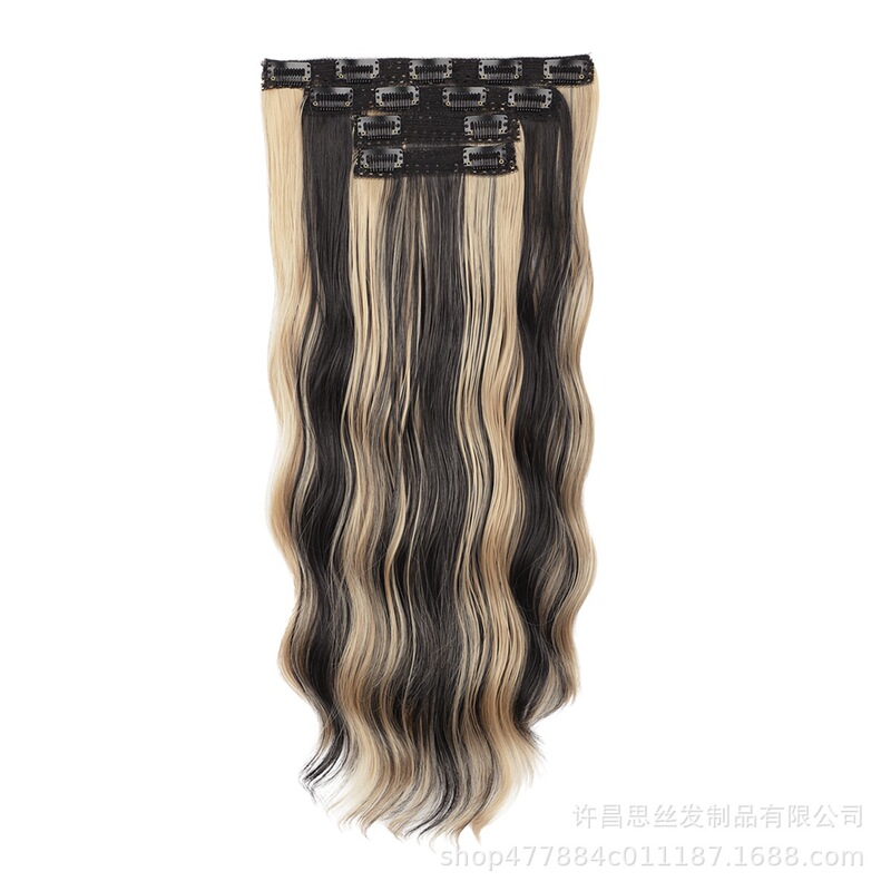 跨境假发 化纤渐变染色接发片合成四件套卡子发假发 Clip in Hair|undefined
