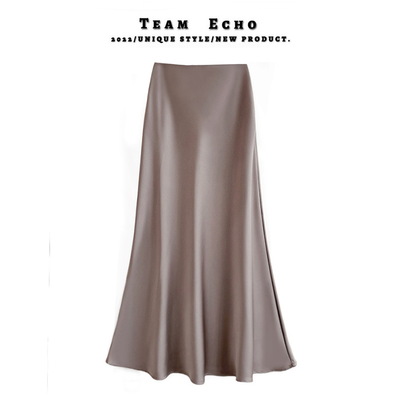 Sheath fishtail A- line dress 2024 spring and summer new high waist slimming mid-length satin acetate silky skirt