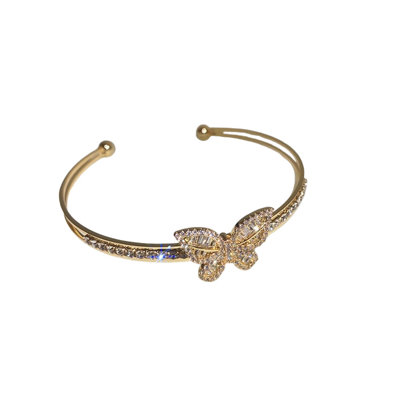 Brazalete de mariposa de piedra de oro real, lujo ligero, pulsera de viento fría, multifacé, joyas de alta calidad.