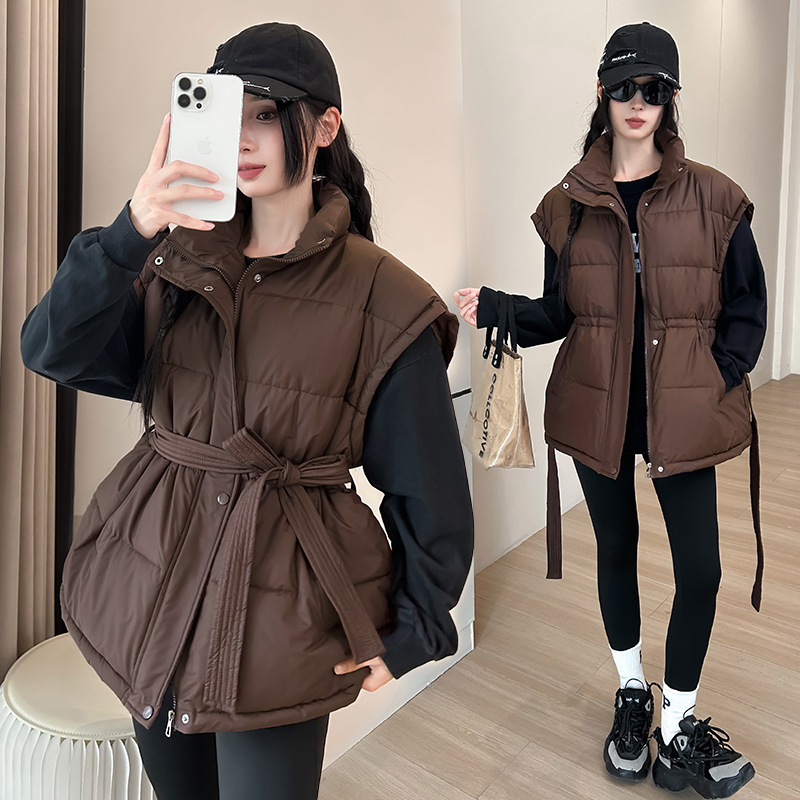 Chaleco de cachorro de invierno para mujeres, chaleco de algodón de cintura de nuevo estilo, cuello vertical, 2025 estilo coreano de hombro de moda, chaqueta de clip de caballo gruesa