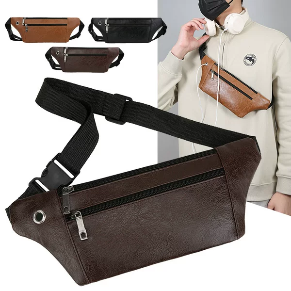 2026 New Men's Waist Bag Korean Style Trendy Leather Chest Bag Multi-Functional Outdoor Sports Shoulder Crossbody Bag Mobile Phone Bag