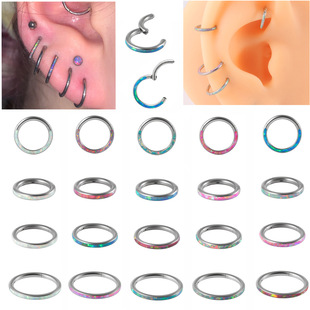 Cross-border stainless steel Opal nose ring Septum nose middle plane opal earrings personality puncture closed ear bone ring