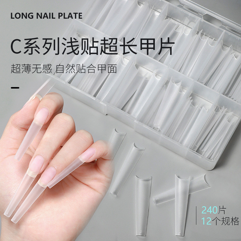 Nail Art Extra Long Thin Dog-Shaped Transparent Light Half Arc Ultra-Thin Traceless Extension Free of Engraving Fake Nail Patches