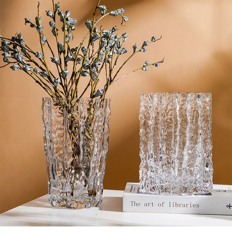 Estilo europeo simple Glaciar transparente florero de cristal de alta calidad Hotel cama y desayuno Lily Rose arreglo de flores decoración