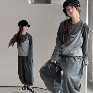 女童秋装套装2026新款儿童韩系穿搭大童女孩时髦阔腿裤洋气三件套