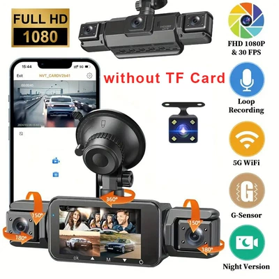 360 ° Cross-border four-camera high-definition dashcam with infrared night vision, supports mobile phone connectivity and 24-hour parking monitoring
