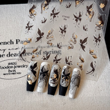 烫金水墨蝴蝶美甲贴纸渐变飘带金边轻奢百搭带背胶指甲装饰品批发