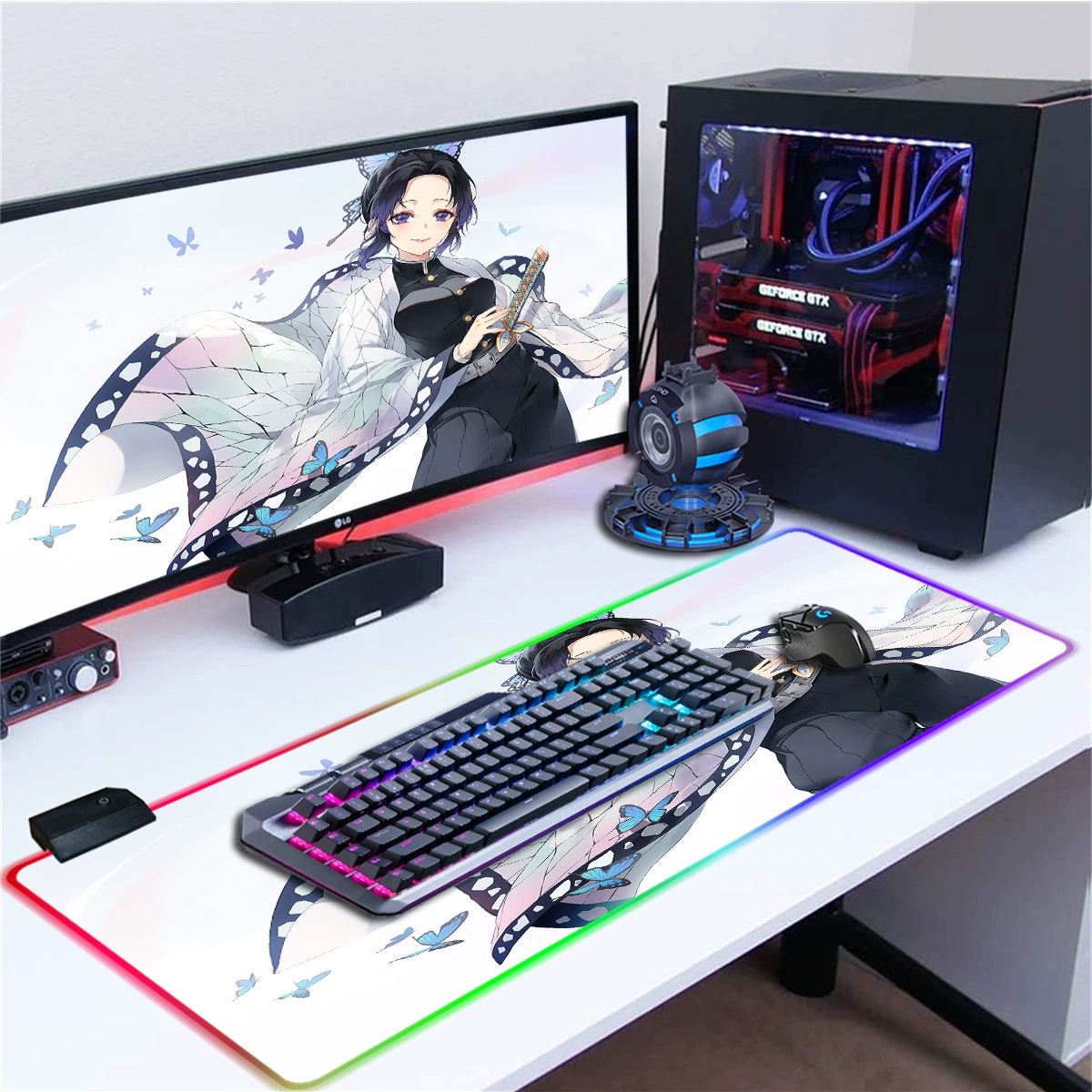 Двухмерная RGB игровая подложка для мыши с высокоразрешающейся пылезащитой Demon Slayer LED-подсветкой, подкладка для клавиатуры и стола, коврик для стола