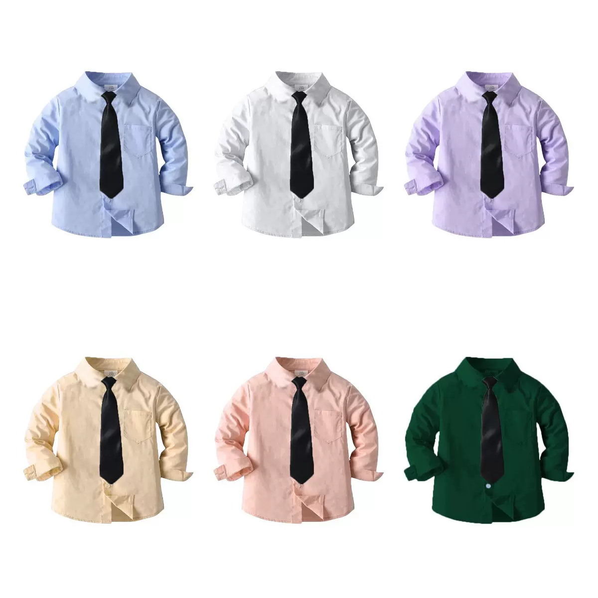 儿童韩版春季新款男童衬衫学院风薄棉白色长袖衬衣男童衬衫带领带