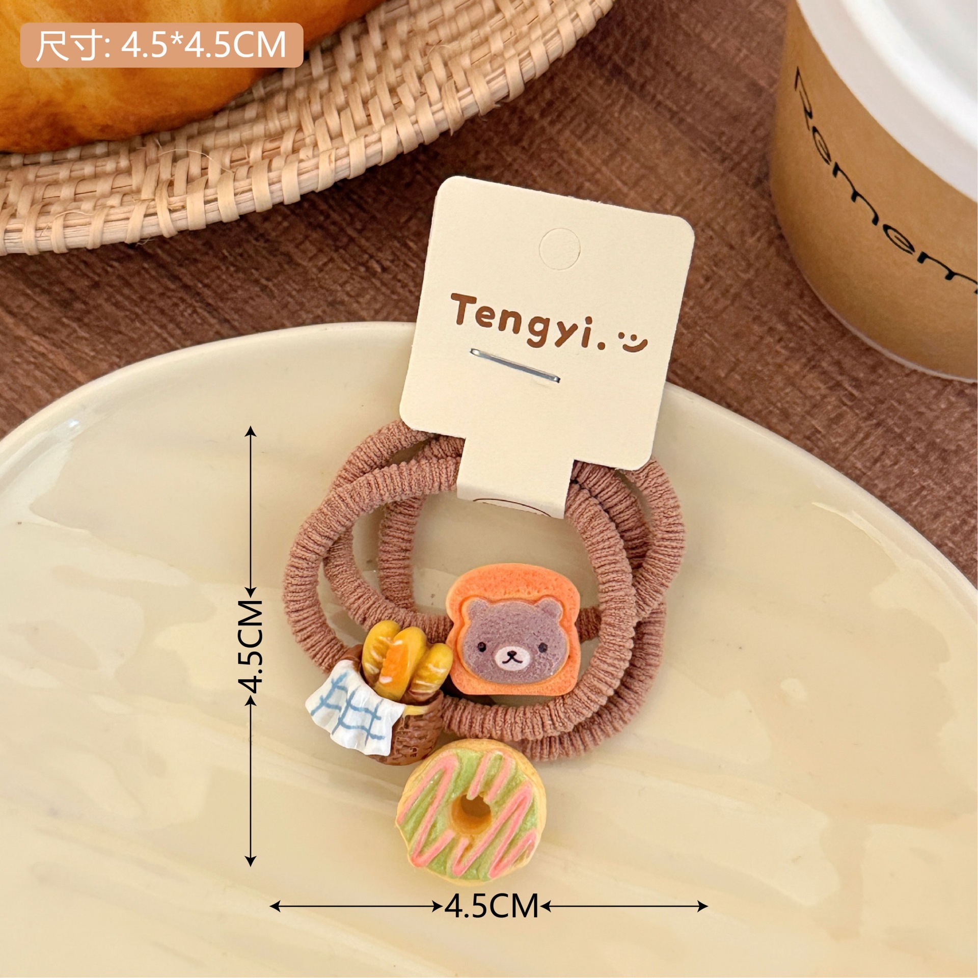 Caricatura lindo cerdo comer jugar pan divertido niño cabello cuerdas de pelo beige intestino pequeño círculo de alta elasticidad estudiante cabello adornamiento para mujeres