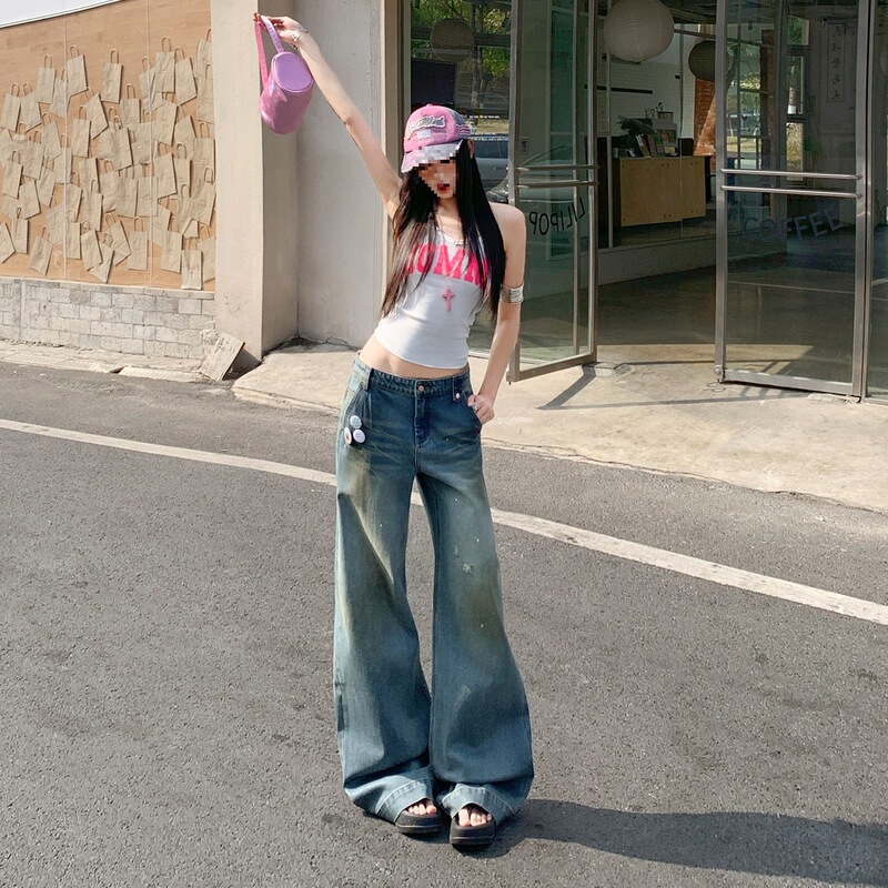 26Th Ootd!|Vintage Straight-Leg Low-Waist Washed Cut-And-Dye Handmade Coated Fashion Jeans Pattern Summer 26Th Ootd!|Vintage Straight-Leg Low-Waist Washed Cut-And-Dye Handmade Coated Fashion Jeans Pattern Summer