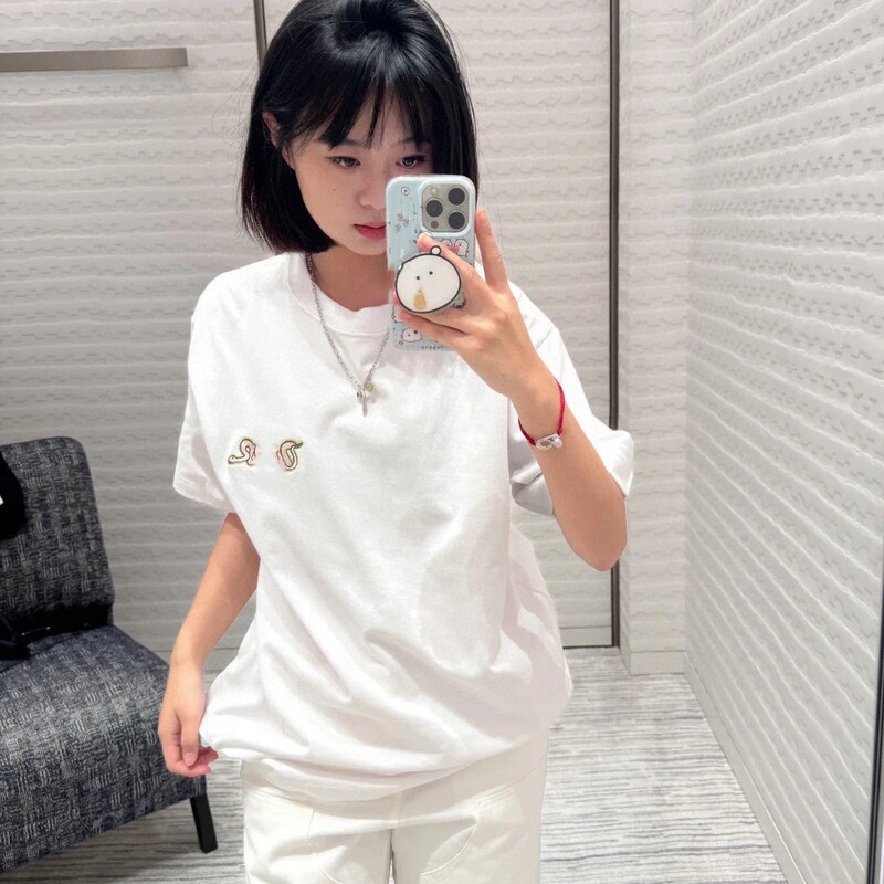 Cross-Border Correct Version Original Label Do Home Spring Festival New Year of the Snake Joint Apple Snake Embroidered Short-Sleeved T-Shirt Tops for Men and Women