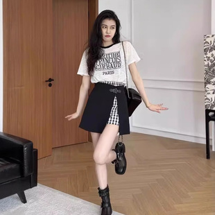 2025 New Summer Design Letter Printed Short-Sleeved T-Shirt High-Waist Slim Skirt Two-Piece Suit for Women