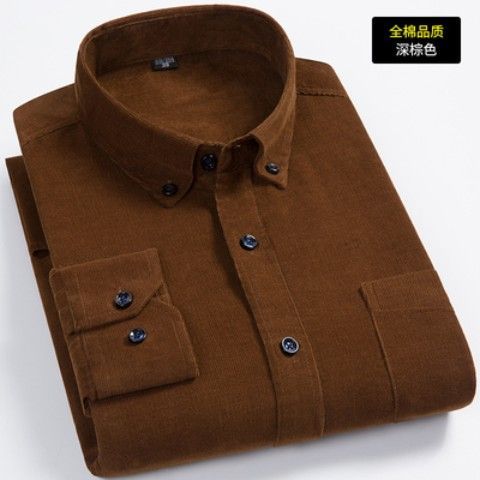Camisa de pana de primavera y otoño para hombre Camisa de lana suelta casual de color sólido de manga larga más grasa de talla grande