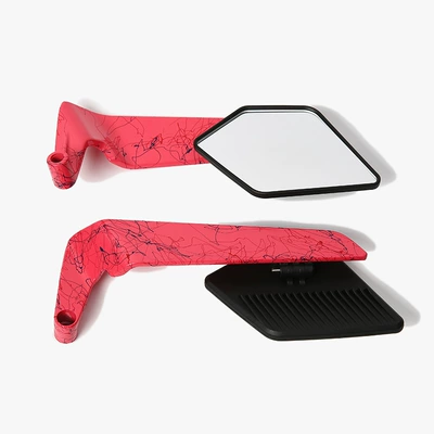 Wing Reflector, Aluminum Alloy Artistic – Motorcycle rearview mirror - art-pattern-black-mirror-case-rose-red